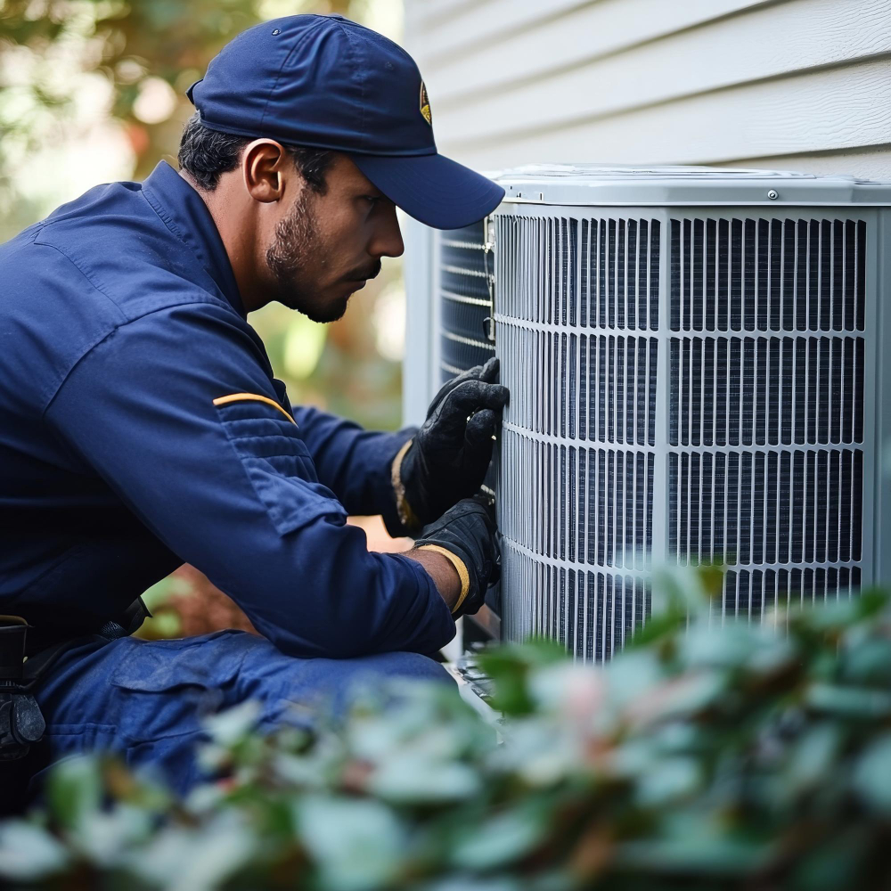 Hvac tech repairing an air conditioning unit