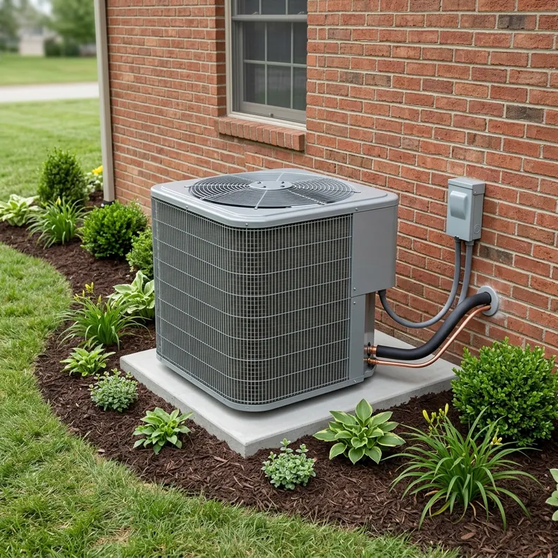 New central air conditioner installed beside a home in Orem, UT