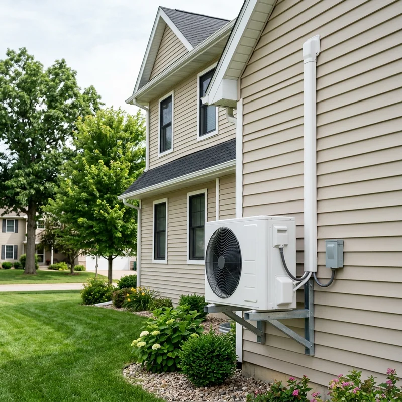 Ductless mini split outdoor unit mounted beside a home in Pleasant Grove, UT