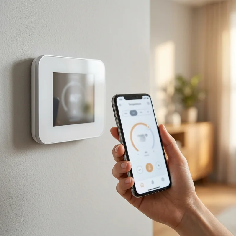 Smart Wi-Fi thermostat installed on a wall in a Pleasant Grove, UT home
